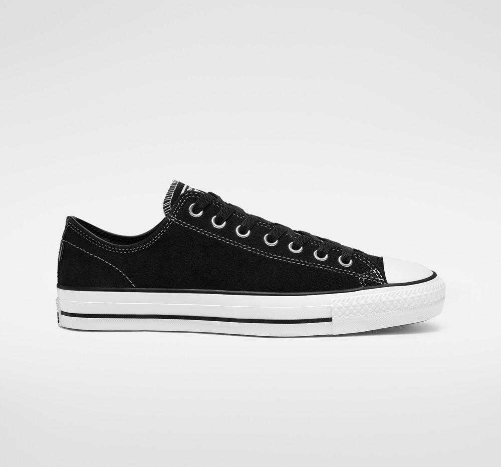 Black / Black / White Converse Cons Chuck Taylor All Star Pro Suede Skate Women's Low Tops US | 96587-BCNK