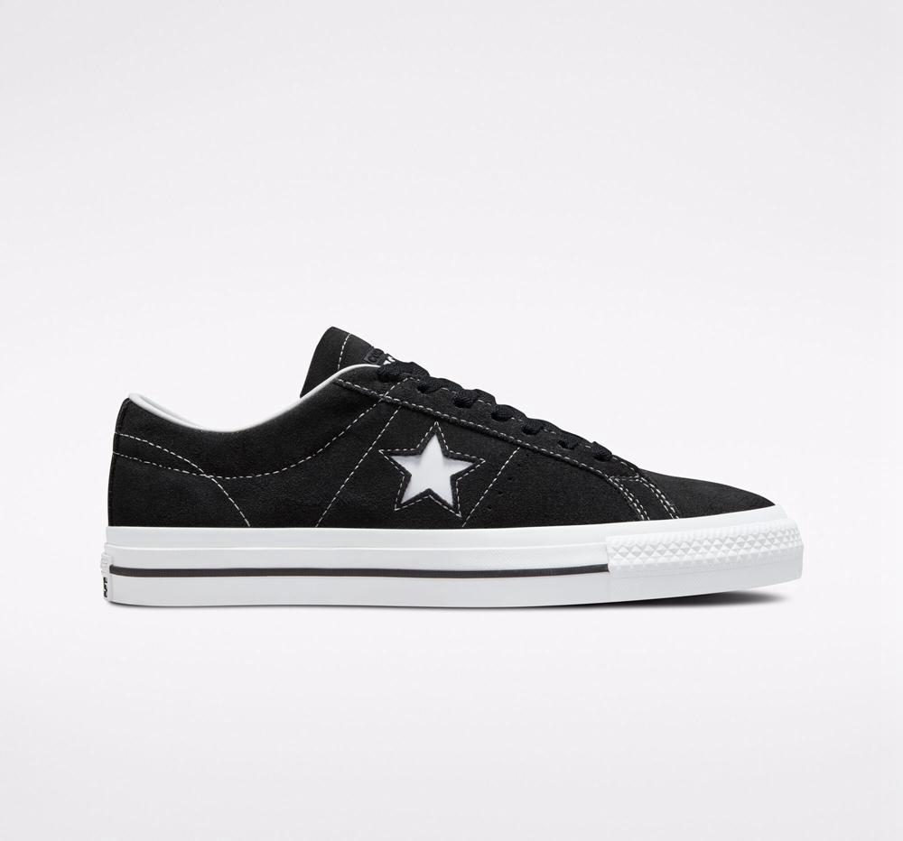 Black / Black / White Converse Cons One Star Pro Suede Skate Women's Low Tops US | 84203-LCWY