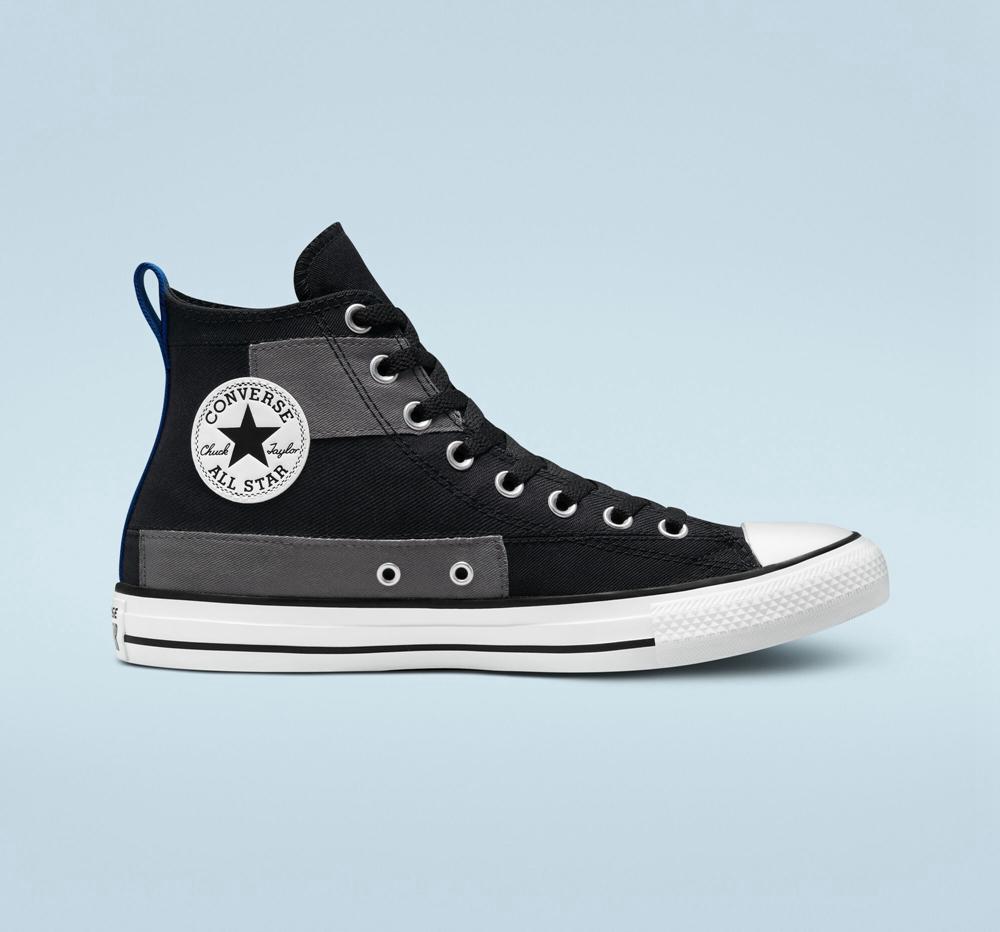 Black / Blue / White Converse Chuck Taylor All Star Desert Patchwork Unisex Women's High Tops US | 41867-XHZA