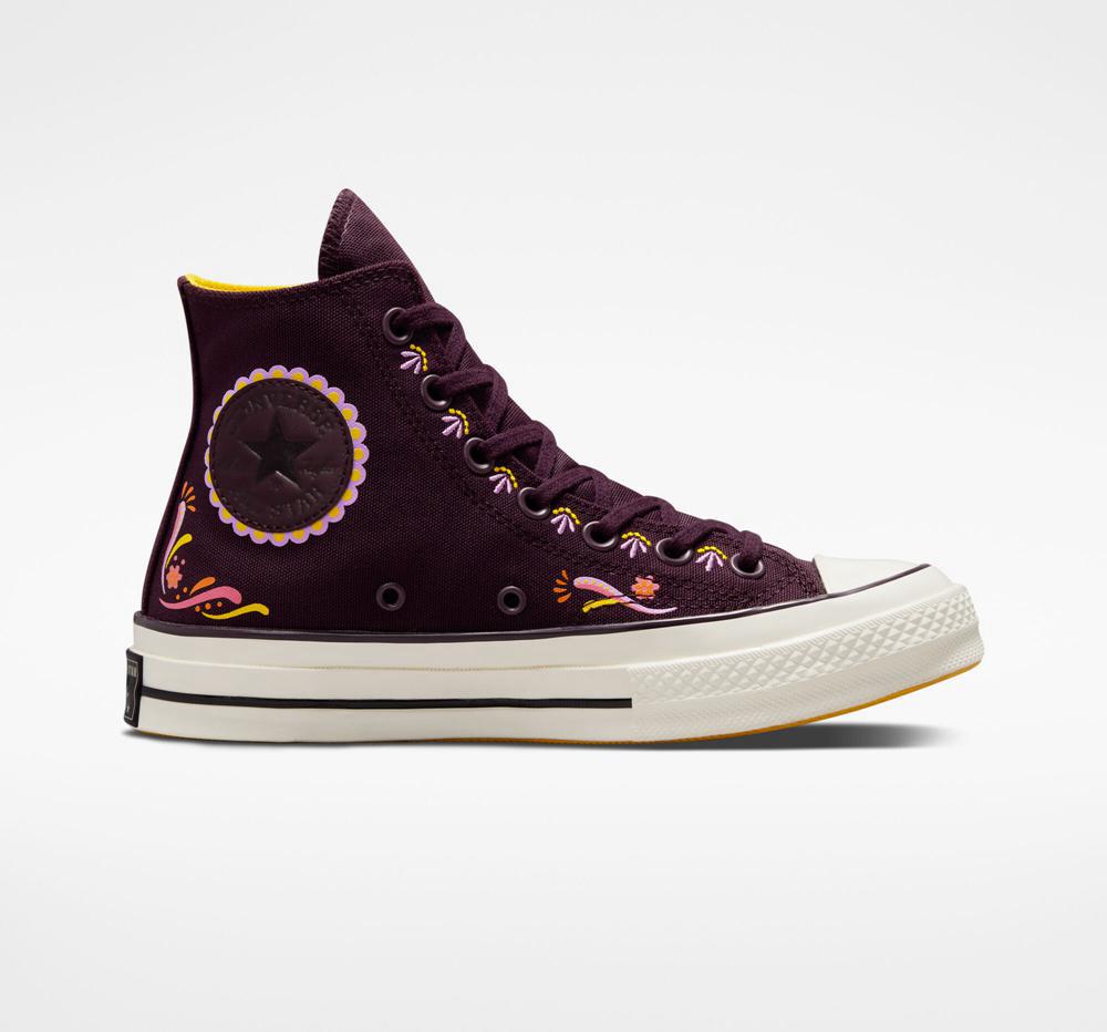 Black Cherry / Amarillo Converse Chuck 70 D%C3%Ada De Muertos Unisex Men's High Tops US | 26897-XSFT