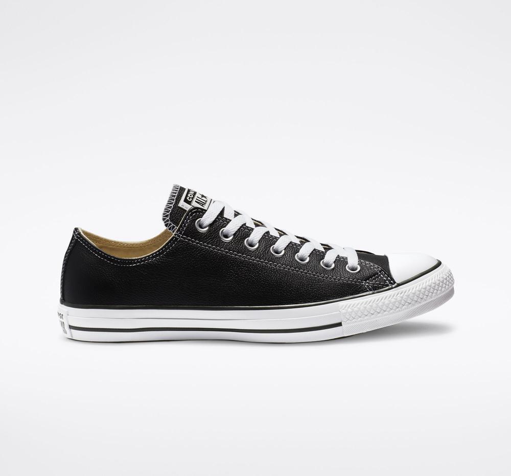 Black Converse Chuck Taylor All Star Leather Unisex Men's Low Tops US | 85471-CJFO