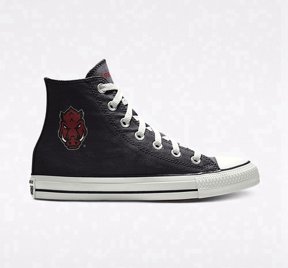 Black Converse Custom Chuck Taylor All Star University Of Arkansas Razorbacks By You Unisex Men's High Tops US | 52018-WLCN