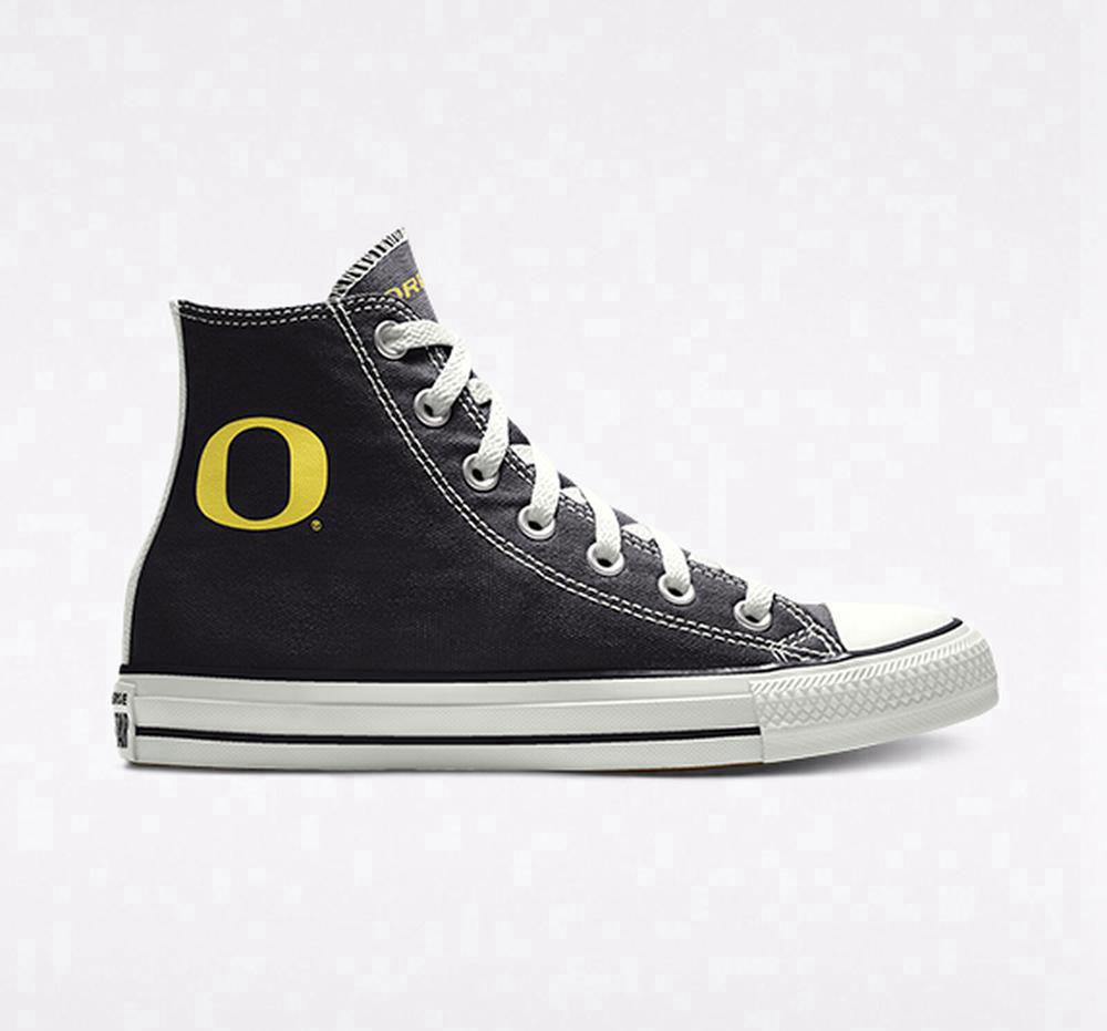 Black Converse Custom Chuck Taylor All Star University Of Oregon Ducks By You Unisex Men's High Tops US | 80795-GRED