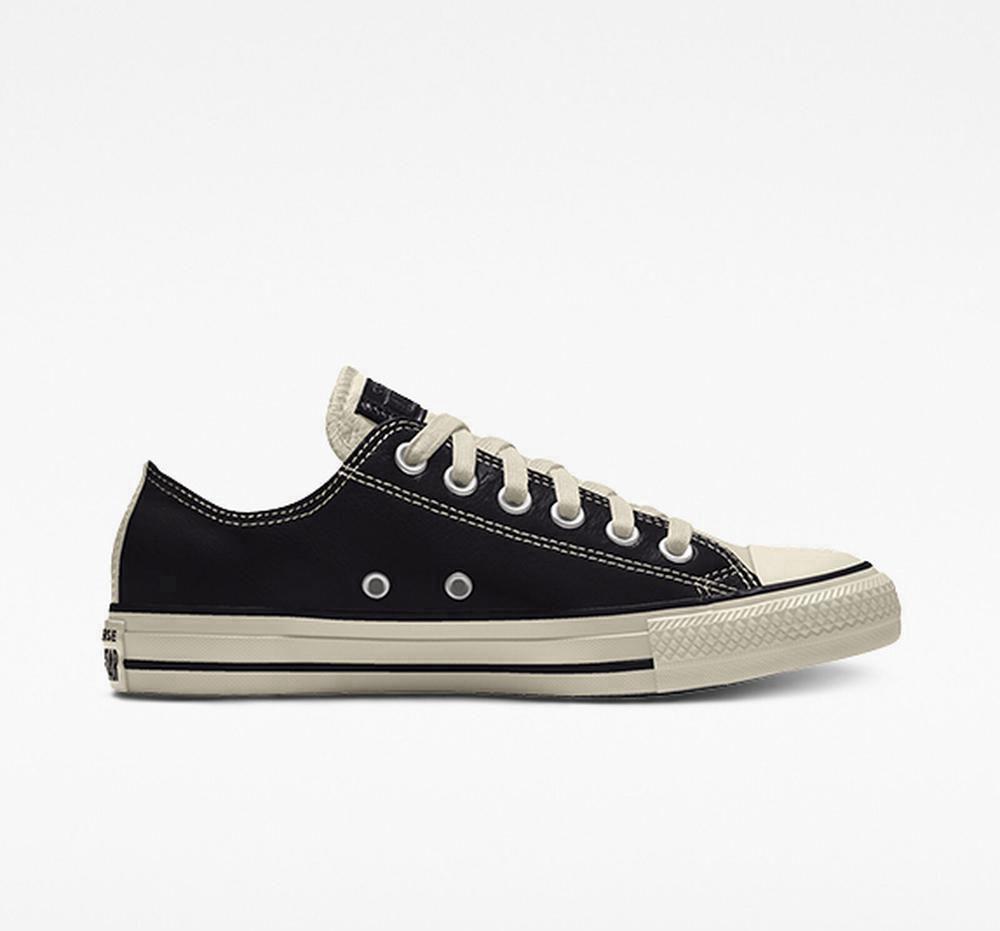 Black Converse Custom Chuck Taylor All Star Leather By You Unisex Men's Low Tops US | 85271-JKTX