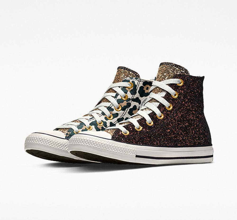 Black / Coral Converse Custom Chuck Taylor All Star Glitter By You Unisex Women's High Tops US | 57810-LOYE