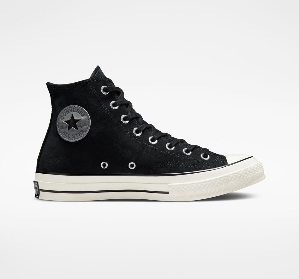 Black / Egret / Black Converse Chuck 70 Suede Unisex Men's High Tops US | 90432-PCOK