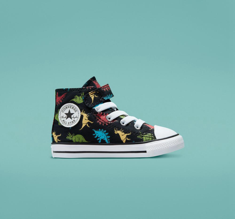 Black / Soft Red / Baltic Blue Converse Chuck Taylor All Star Easy On Dinosaurs Toddler Boys' High Tops US | 35042-INTJ