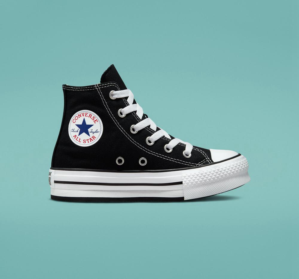 Black / White / Black Converse Chuck Taylor All Star Lift Platform Little Kids Girls' High Tops US | 80743-DSAB