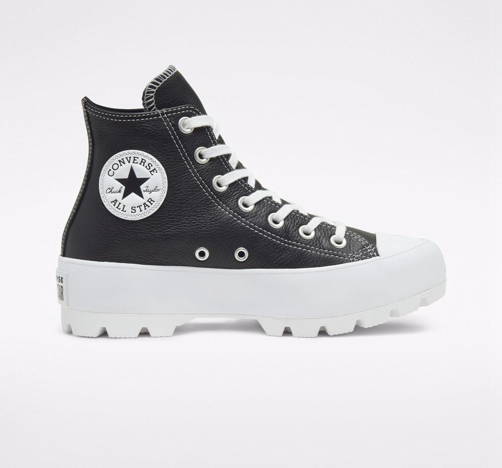 Black / White / White Converse Chuck Taylor All Star Lugged Leather High Top Women's Platform Shoes US | 26018-IKLF