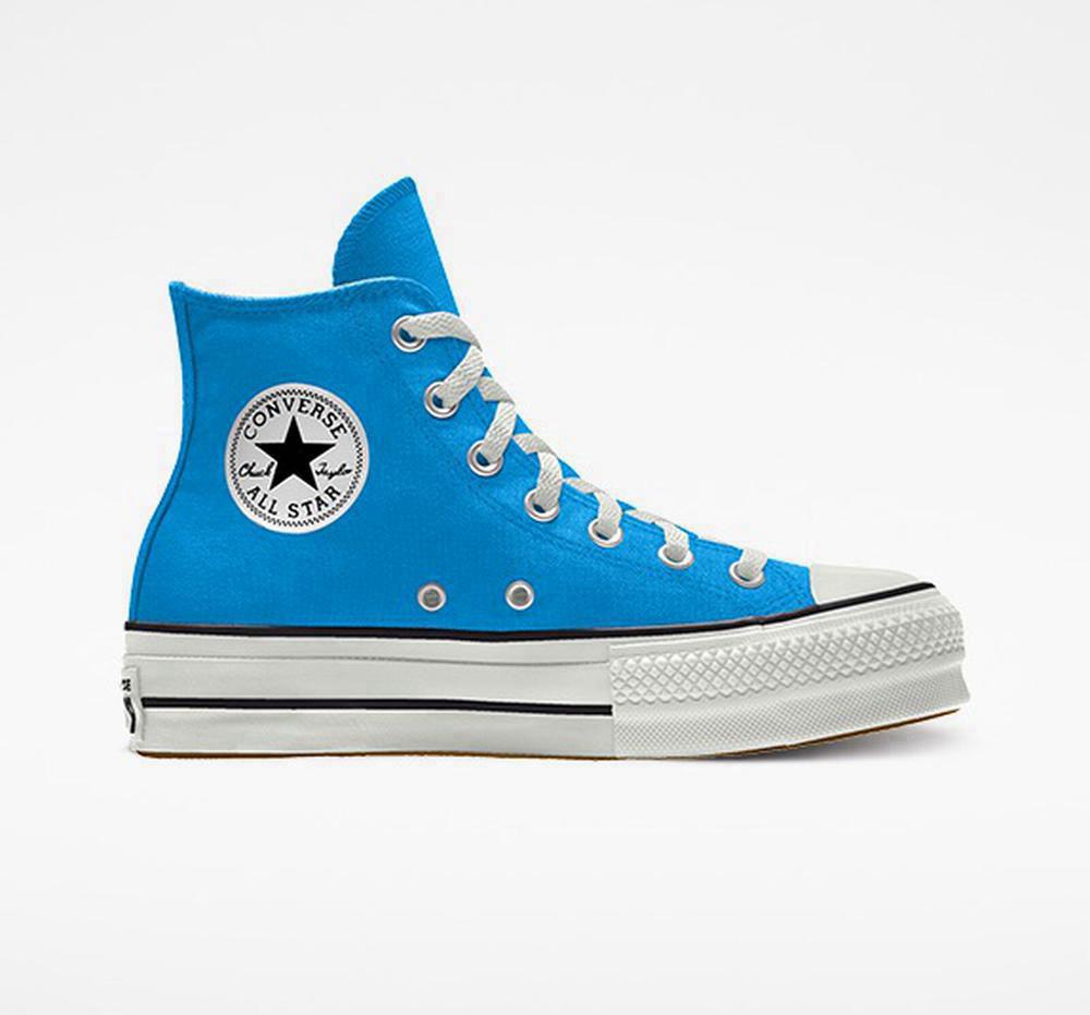 Blue Hero Converse Custom Chuck Taylor All Star Lift Canvas By You Unisex High Top Women's Platform Shoes US | 37526-RFMJ