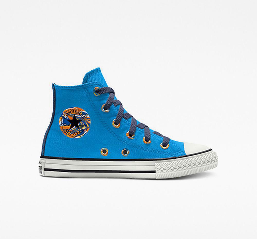 Blue Hero Converse Custom Chuck Taylor All Star By You Little Kids Girls' High Tops US | 37619-UNWO