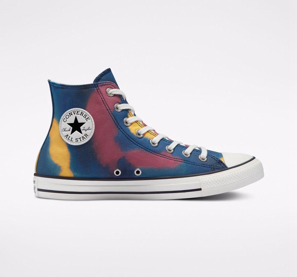 Blue / Multi / Egret Converse Chuck Taylor All Star Tie Dye Unisex Men's High Tops US | 45387-FNXM