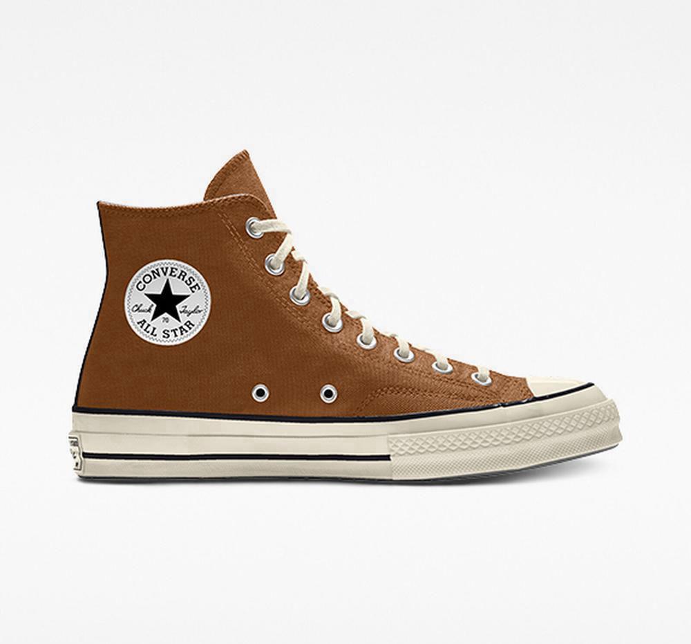 Brindlebrown Converse Custom Chuck 70 Vintage Canvas By You Unisex Men's High Tops US | 42795-YDJN