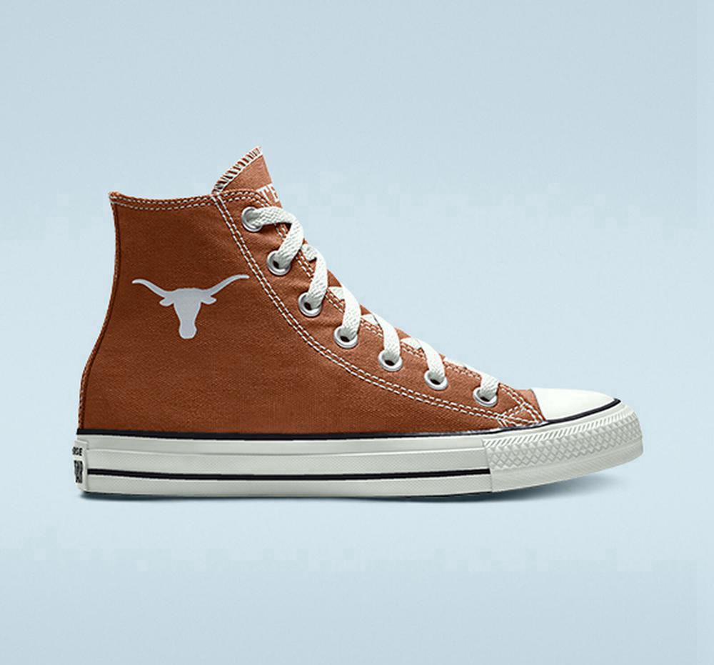 Brown Converse Custom Chuck Taylor All Star University Of Texas Longhorns By You Unisex Men's High Tops US | 23845-CUPL