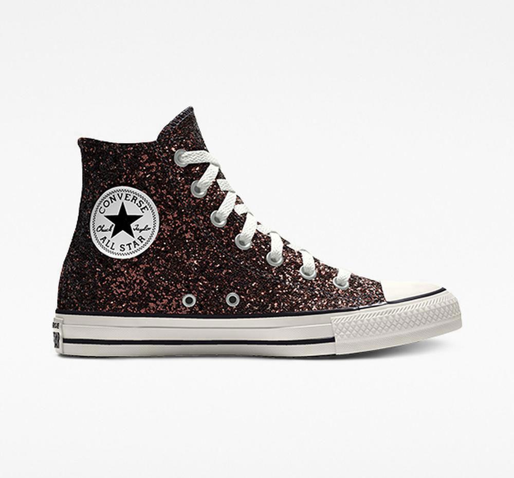 Brown Converse Custom Chuck Taylor All Star Glitter By You Unisex Women's High Tops US | 28413-TOBH