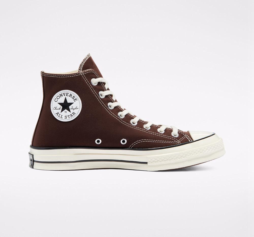 Brown Dark Root / Black / Egret Converse Chuck 70 Vintage Canvas Unisex Women's High Tops US | 61843-KBVY