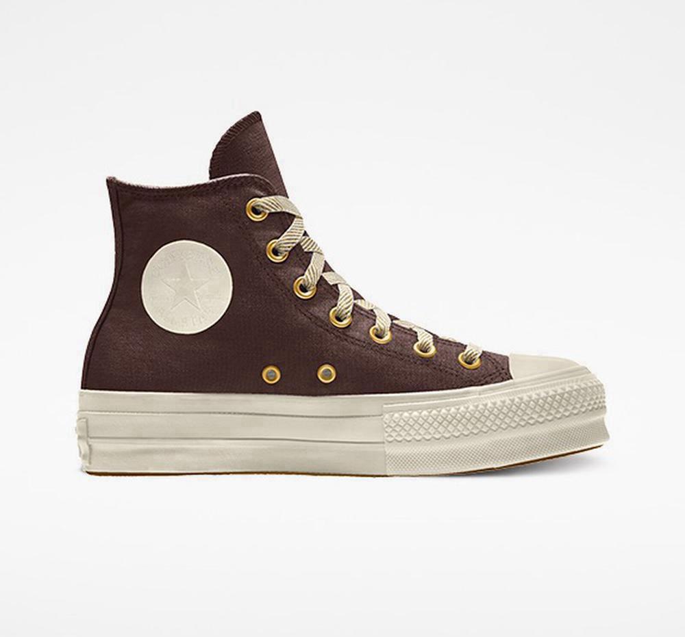 Brown Dark Root Converse Custom Chuck Taylor All Star Lift Canvas By You Unisex High Top Women's Platform Shoes US | 61508-JYDF