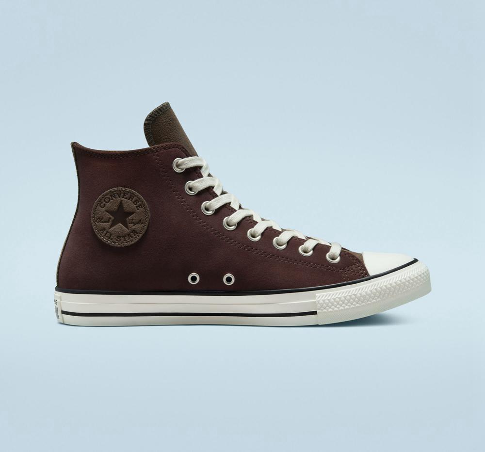 Brown Dark Root / Engine Smoke / Egret Converse Chuck Taylor All Star Earthy Suede Unisex Men's High Tops US | 09126-VQZW