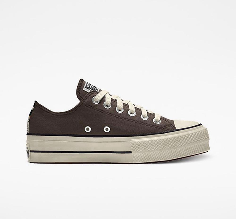 Brown Engine Smoke Converse Custom Chuck Taylor All Star Lift Canvas By You Unisex Low Top Women's Platform Shoes US | 19832-MBWJ