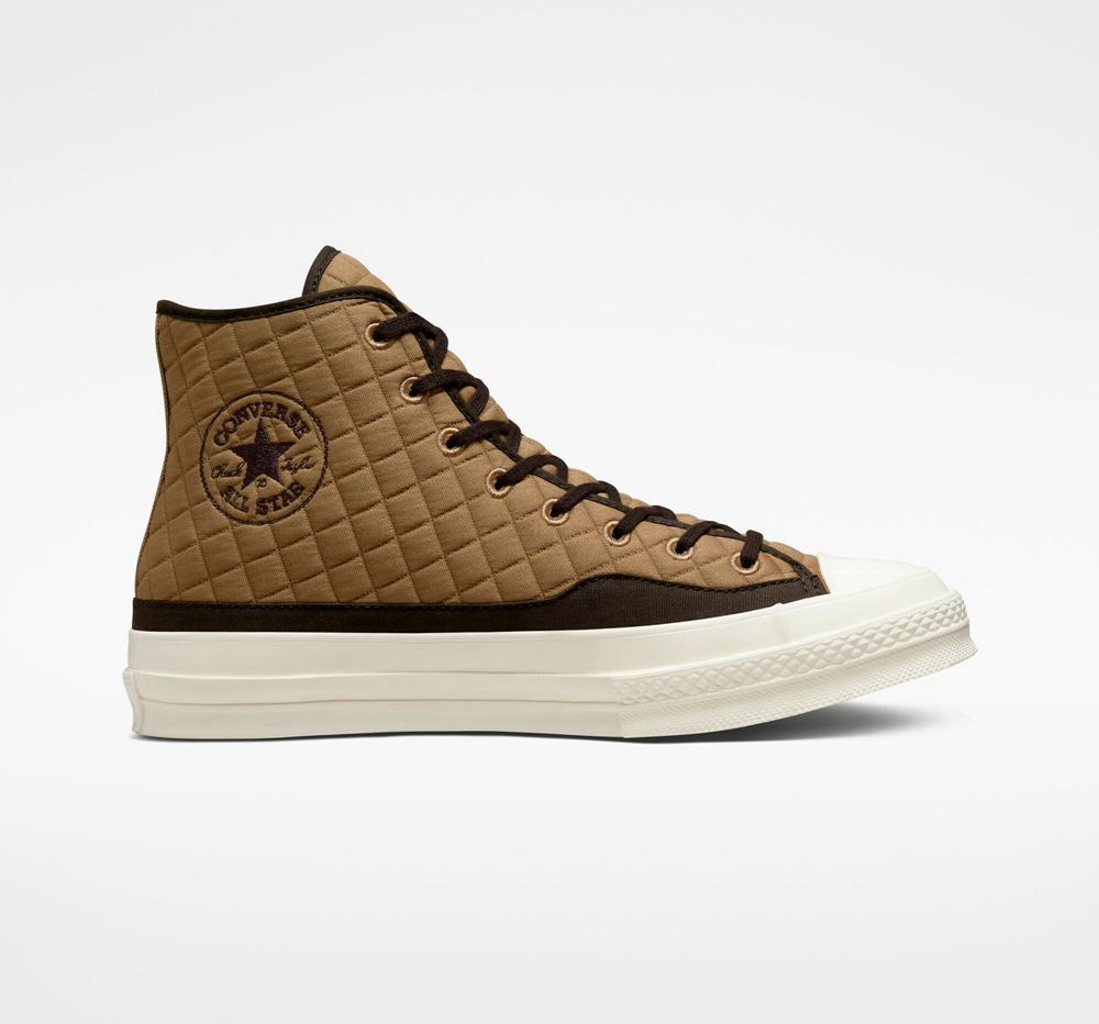 Brown Sand Dune / Black / Egret Converse Chuck 70 Quilted Unisex Men's High Tops US | 34870-PYAU