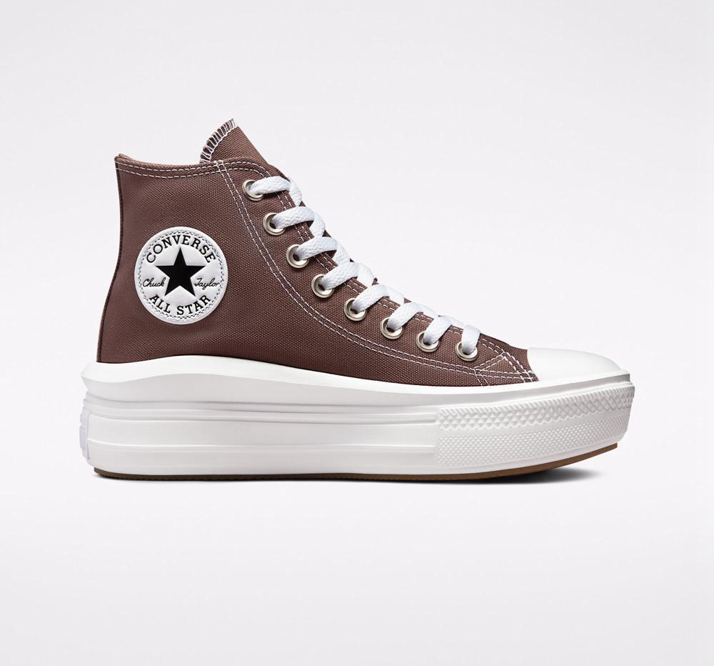 Brown / White Converse Chuck Taylor All Star Move Platform Women's High Tops US | 04573-YXER