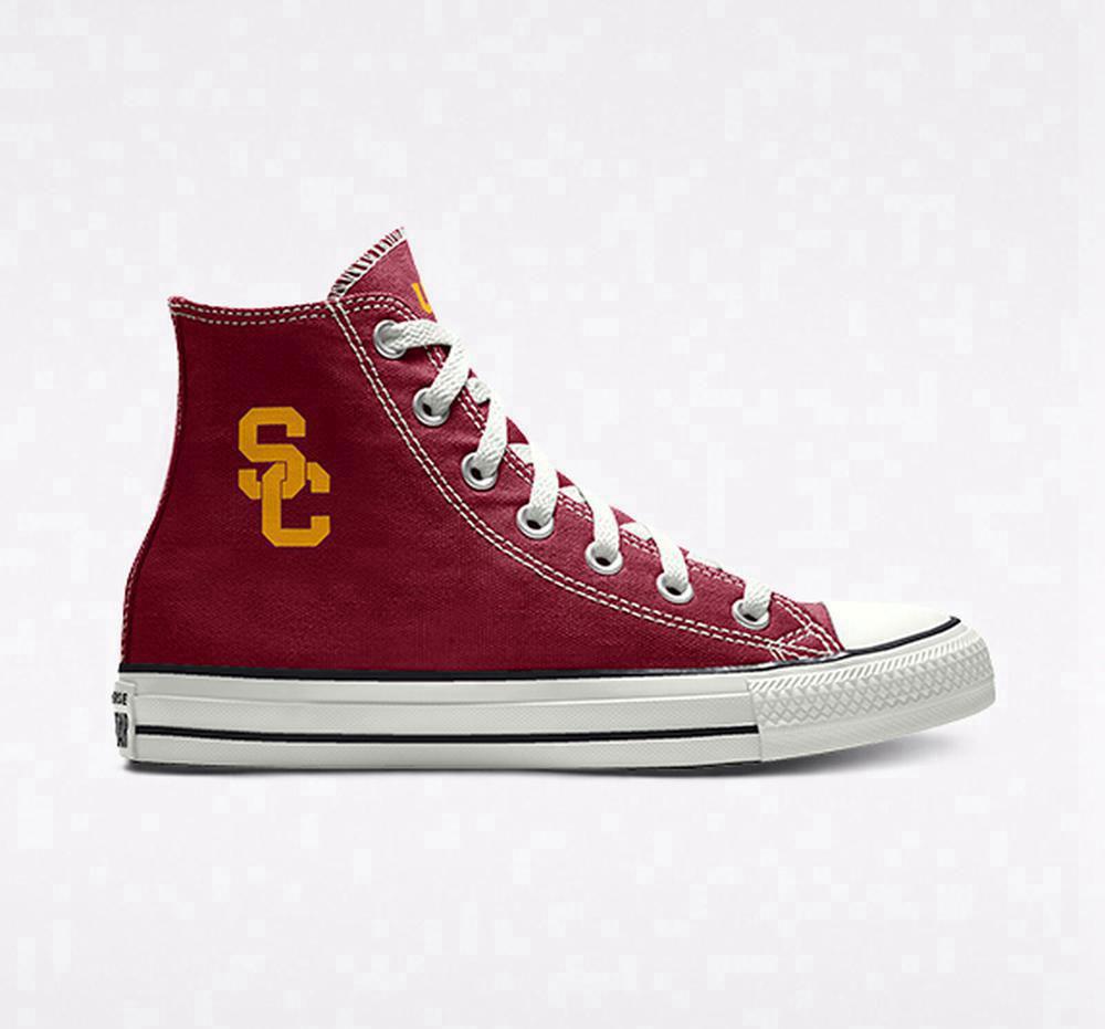 Burgundy Converse Custom Chuck Taylor All Star University Of Southern California Trojans By You Unisex Men's High Tops US | 26795-EKYF