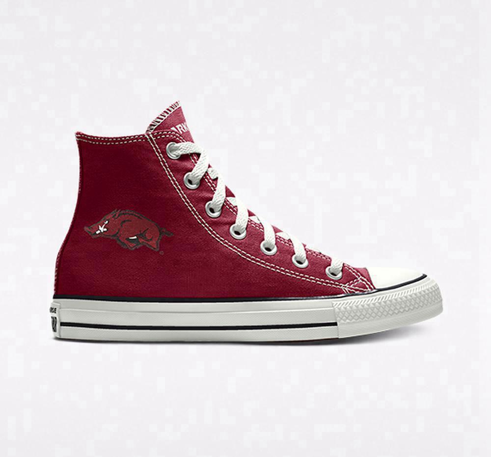 Burgundy Converse Custom Chuck Taylor All Star University Of Arkansas Razorbacks By You Unisex Men's High Tops US | 41607-WFQX