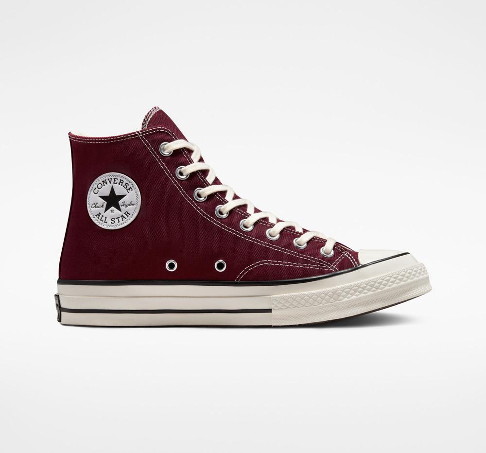 Burgundy Dark Beetroot / Egret / Black Converse Chuck 70 Vintage Canvas Unisex Women's High Tops US | 94208-HPTU