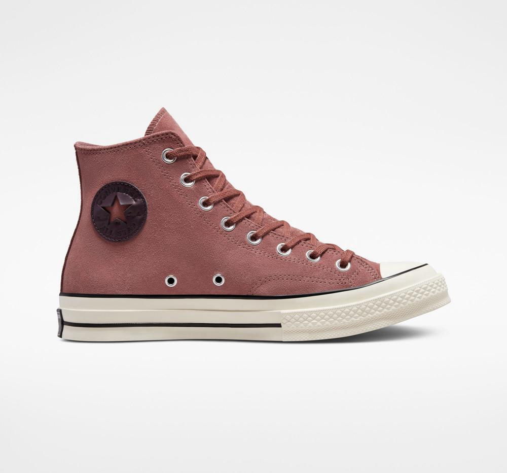 Burgundy Saddle / Egret / Black Converse Chuck 70 Suede Unisex Men's High Tops US | 27195-GRNJ