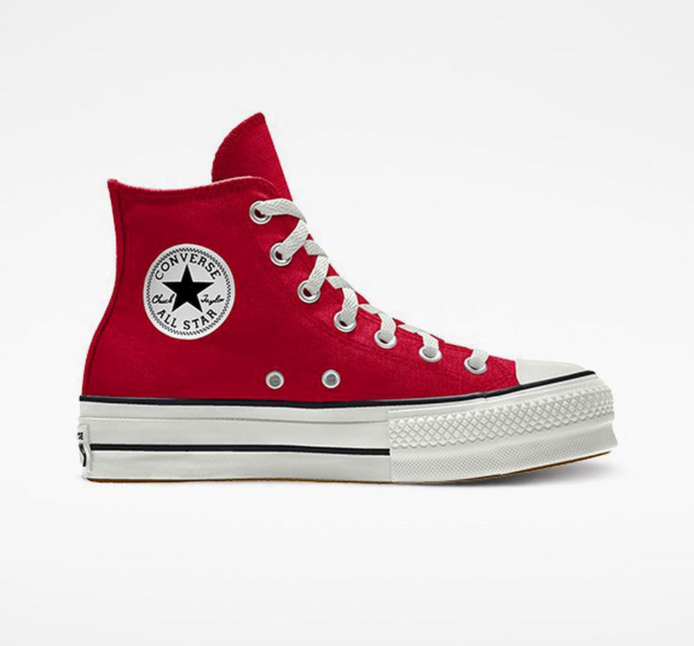 Casino Red Converse Custom Chuck Taylor All Star Lift Canvas By You Unisex High Top Women's Platform Shoes US | 73984-QZYW