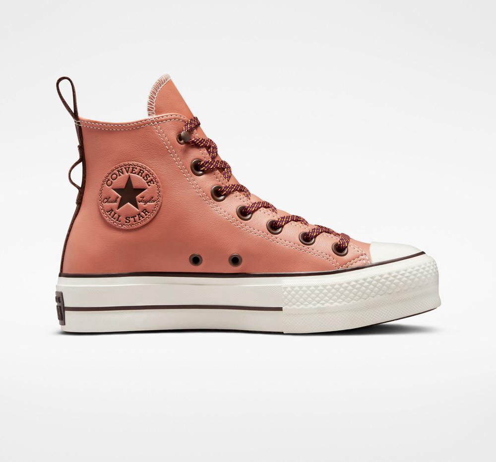 Coral Terra Blush / Egret / Dark Root Converse Chuck Taylor All Star Lift Tonal Leather High Top Women's Platform Shoes US | 16493-JLSH