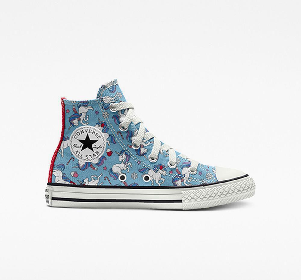 Cozy Unicorns Blue Converse Custom Chuck Taylor All Star By You Little Kids Girls' High Tops US | 91284-IYQZ