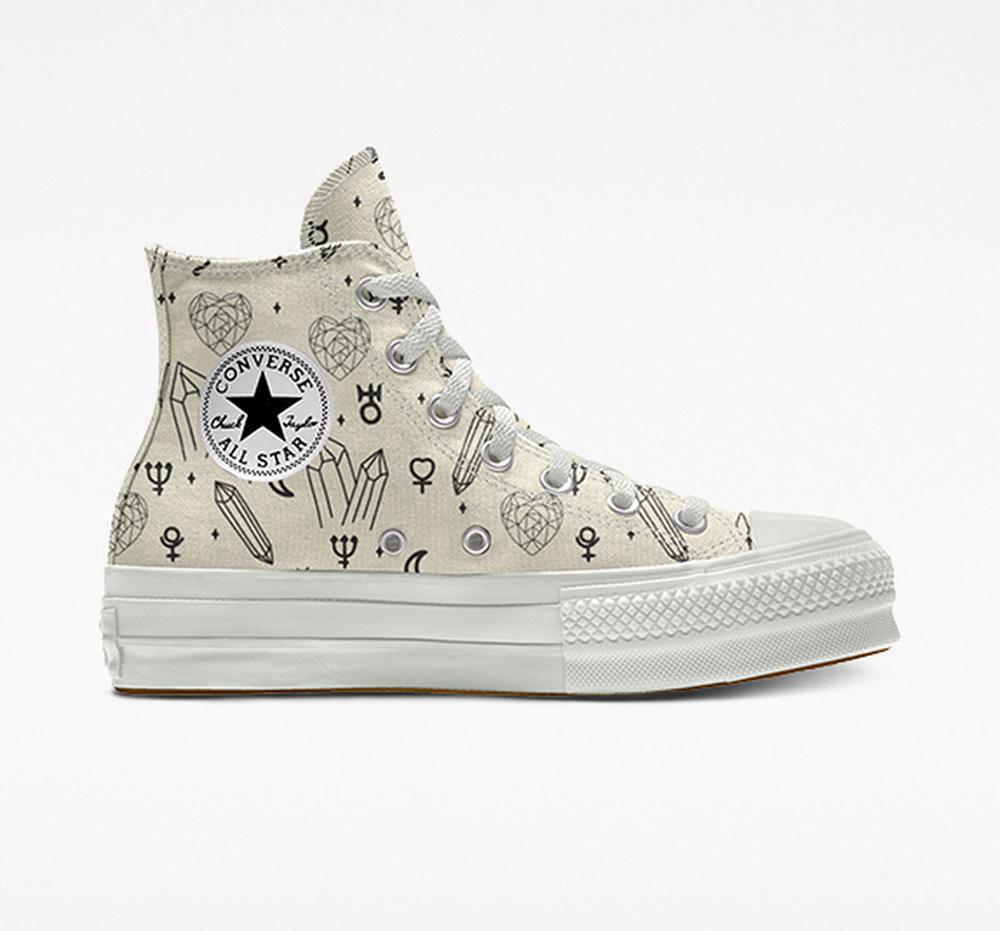 Crystal Khaki Converse Custom Chuck Taylor All Star Lift Planets By You Unisex High Top Women's Platform Shoes US | 13860-LCHG