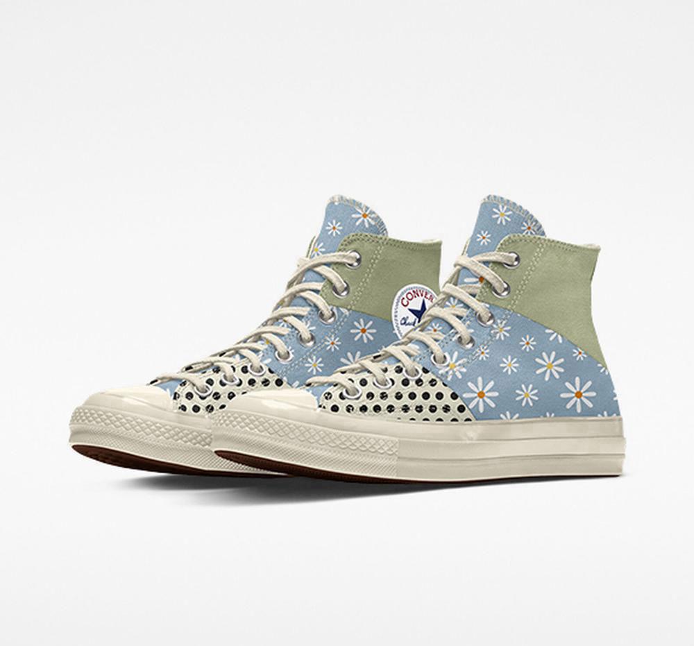 Daisy Blue Converse Custom Chuck 70 Patchwork By You Unisex Men's High Tops US | 59430-RNOI