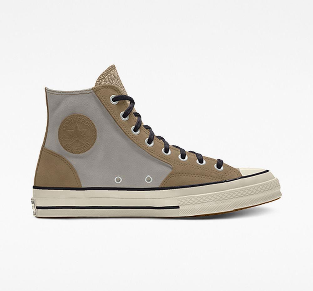 Desert Sand Green / Brown Converse Custom Chuck 70 Suede By You Unisex Men's High Tops US | 32510-KYER