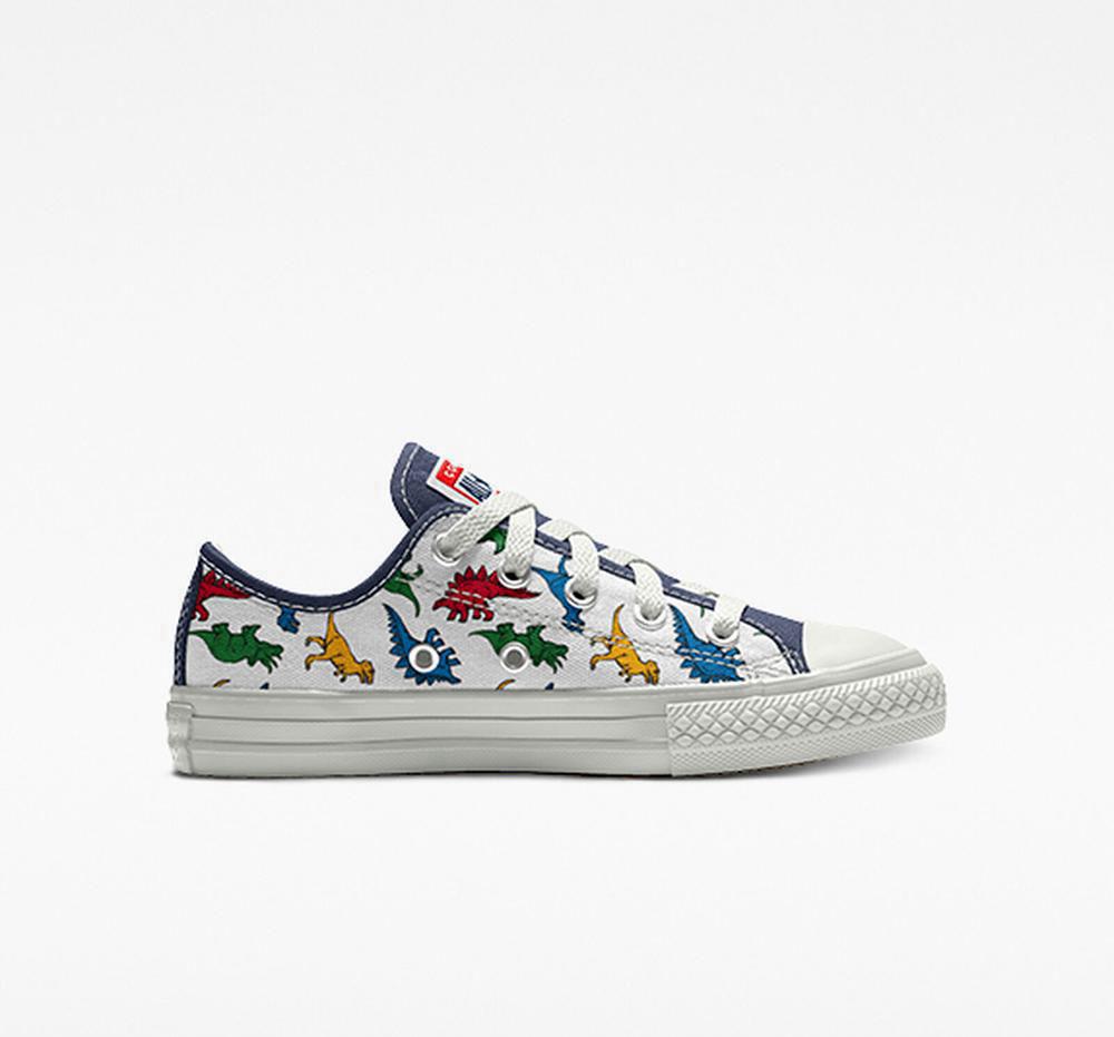 Dinosaur Multicolor Converse Custom Chuck Taylor All Star By You Little Kids Girls' Low Tops US | 01542-DQBR