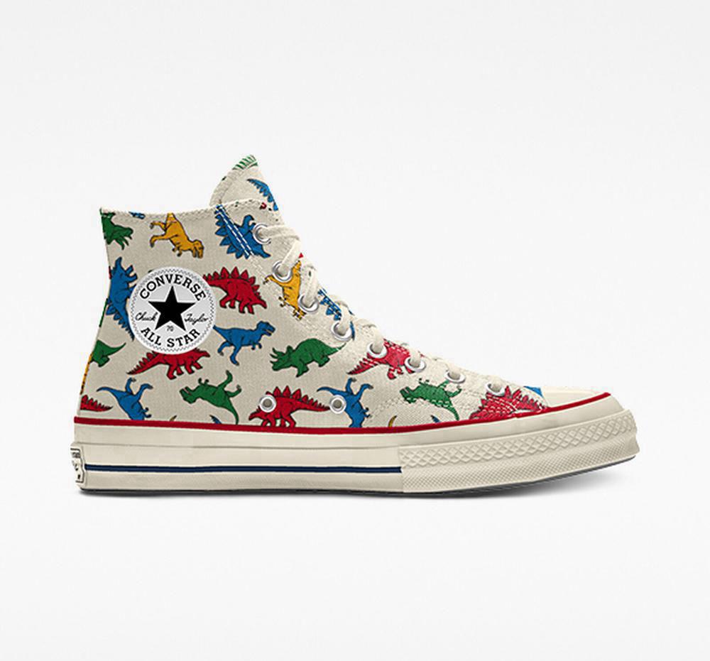 Dinosaur Multicolor Converse Custom Chuck 70 Vintage Canvas By You Unisex Men's High Tops US | 46287-JUGB