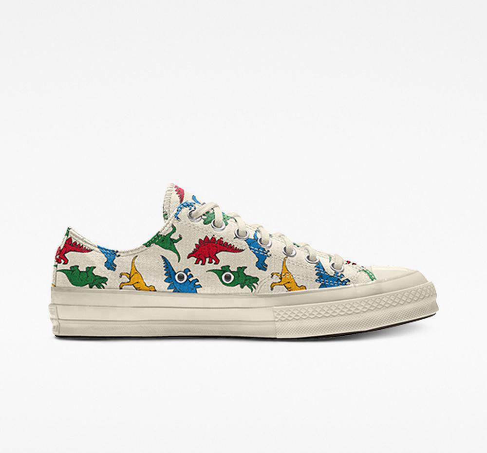 Dinosaur Multicolor Converse Custom Chuck 70 Vintage Canvas By You Unisex Women's Low Tops US | 75823-NDTV