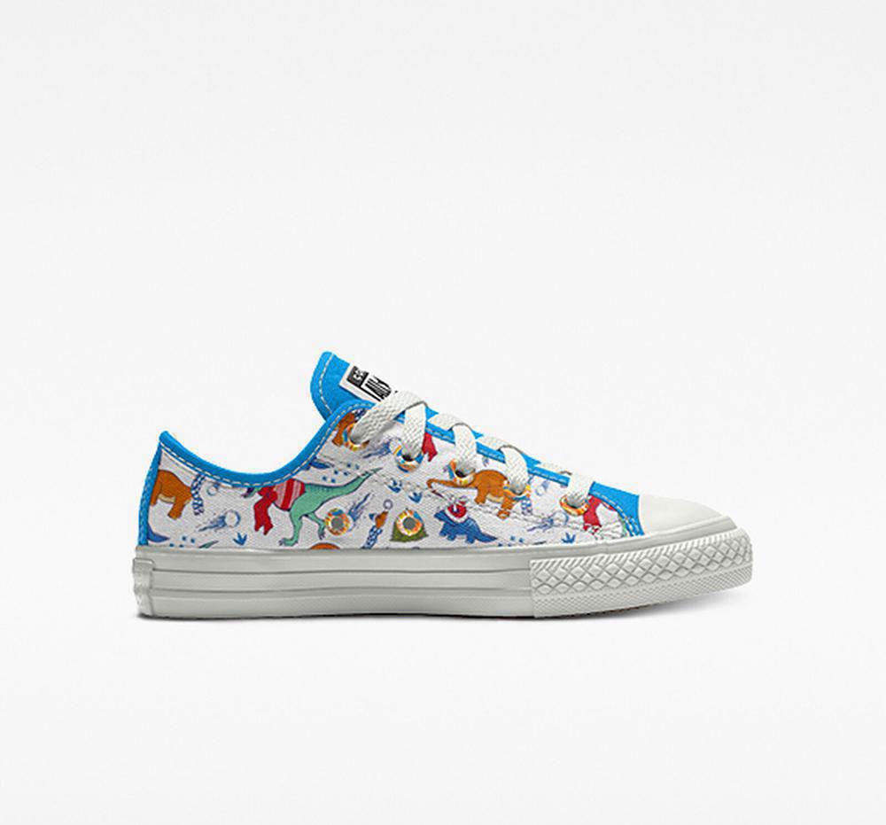 Dinosaur Snowpocalypse Multicolor Converse Custom Chuck Taylor All Star By You Little Kids Girls' Low Tops US | 03728-BLAC