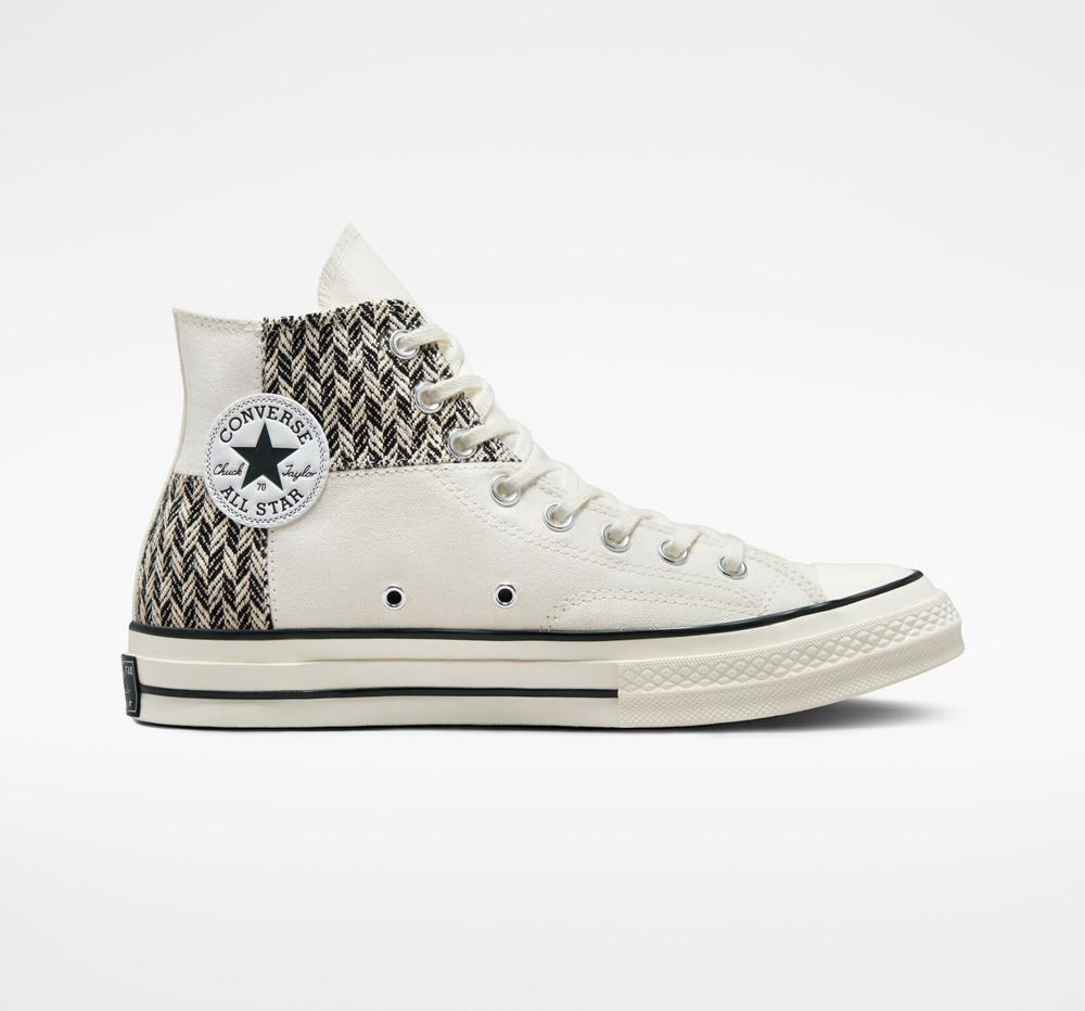 Egret / White / Black Converse Chuck 70 Patchwork Unisex Women's High Tops US | 32785-PSFJ