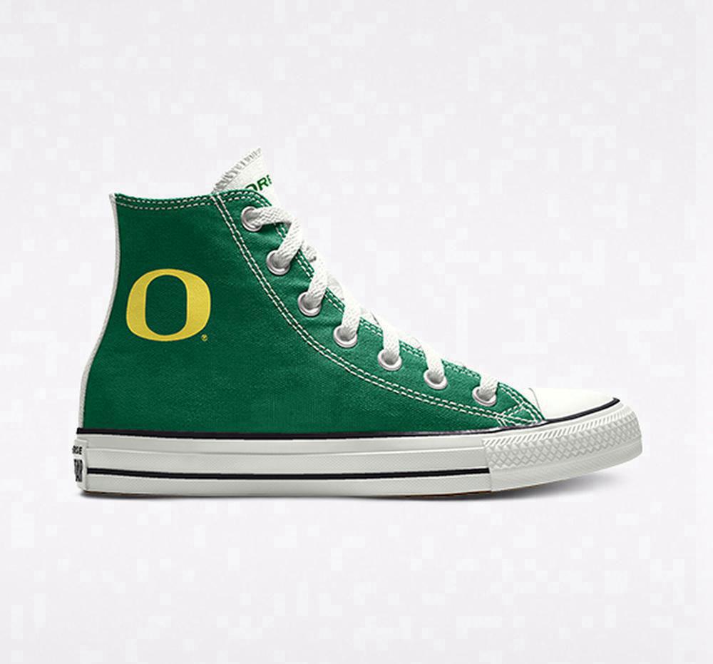 Green Converse Custom Chuck Taylor All Star University Of Oregon Ducks By You Unisex Men's High Tops US | 42516-CYMN