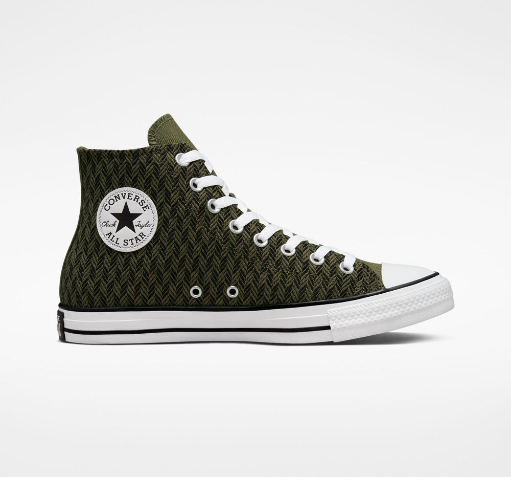 Green Converse Utility / Black / White Converse Chuck Taylor All Star Herringbone Unisex Women's High Tops US | 31945-AHBV