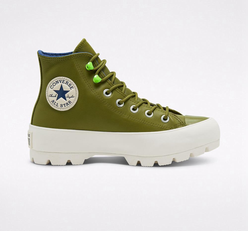 Green Dark Moss / Navy / Egret Converse Chuck Taylor All Star Lugged Winter High Top Women's Platform Shoes US | 08417-QKNC