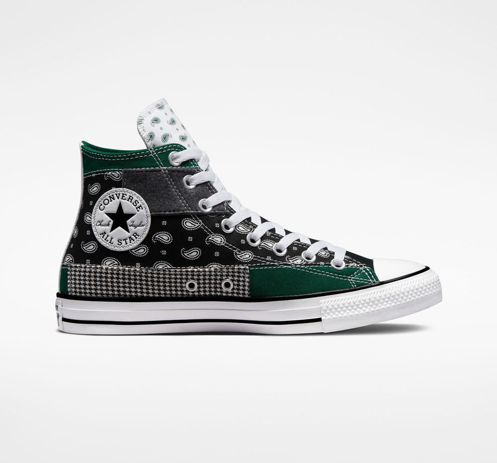 Green Midnight Clover / Black / White Converse Chuck Taylor All Star Hacked Patterns Unisex Men's High Tops US | 01896-ZFQX