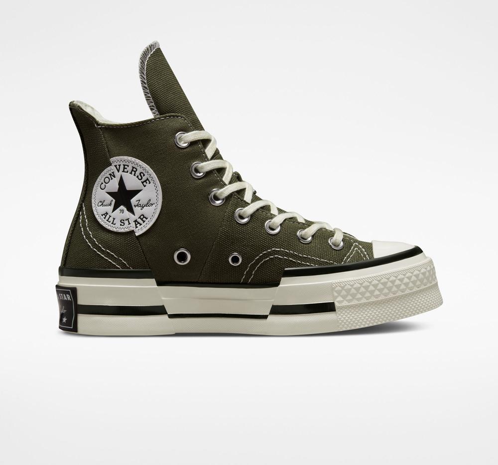 Green Utility / Egret / Black Converse Chuck 70 Plus Unisex High Top Men's Platform Shoes US | 20974-OFIT