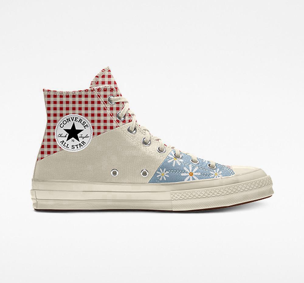 Grey Gingham Converse Custom Chuck 70 Patchwork By You Unisex Men's High Tops US | 08125-CDZK