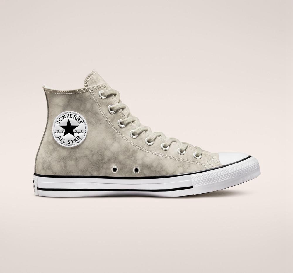 Grey / Light Bone / Papyrus Converse Chuck Taylor All Star Distressed Leather Unisex Women's High Tops US | 51402-CPEV