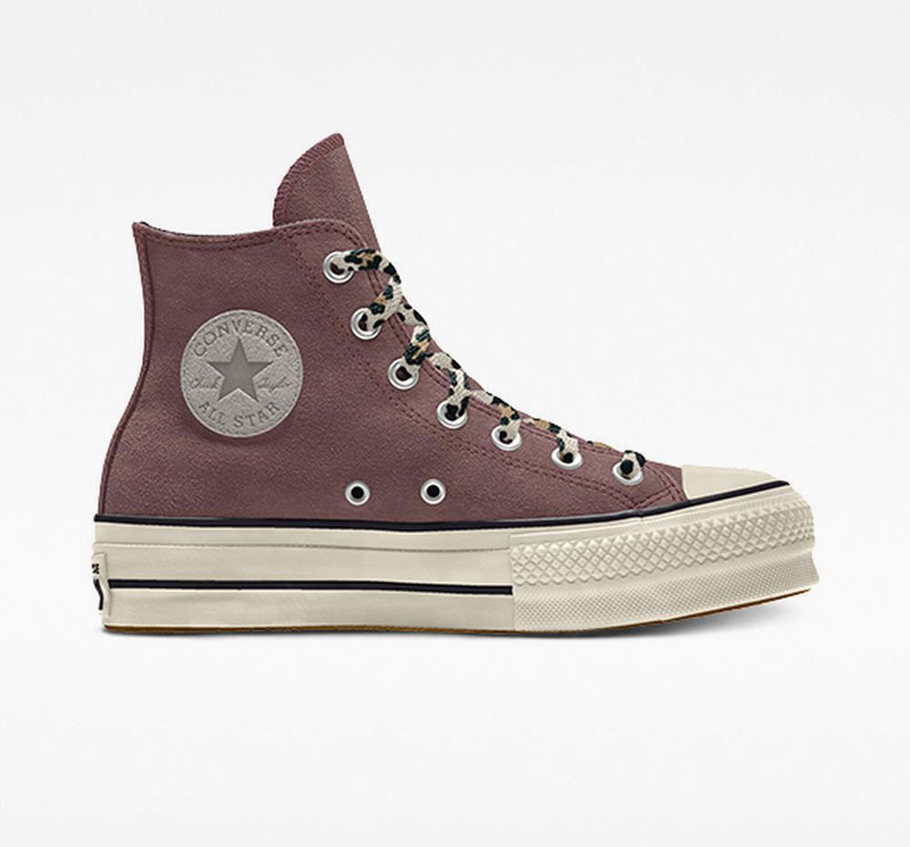 Grey Saddle Converse Custom Chuck Taylor All Star Lift Suede By You Unisex High Top Women's Platform Shoes US | 27541-RSEF