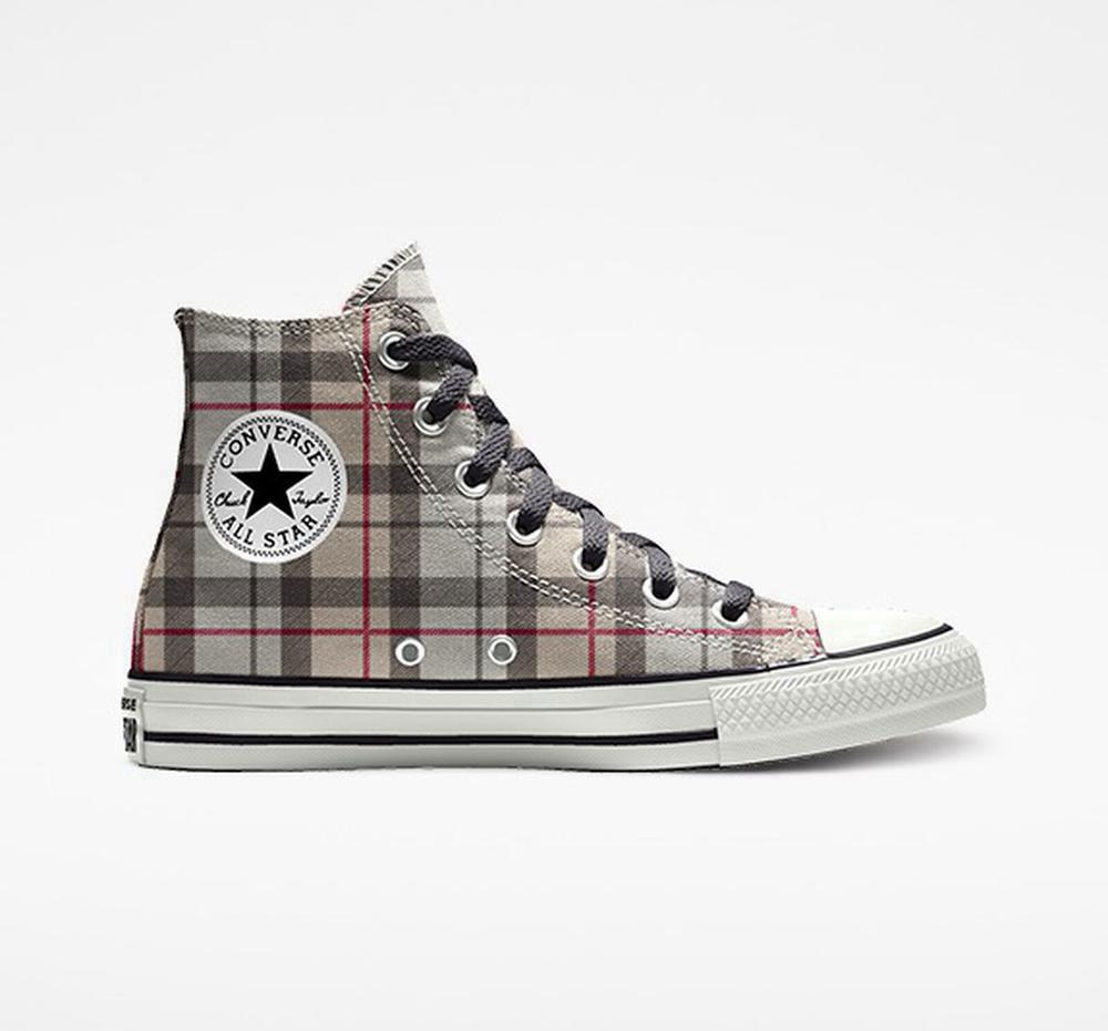 Grey Winter Plaid Converse Custom Chuck Taylor All Star By You Unisex Women's High Tops US | 02834-DYNG