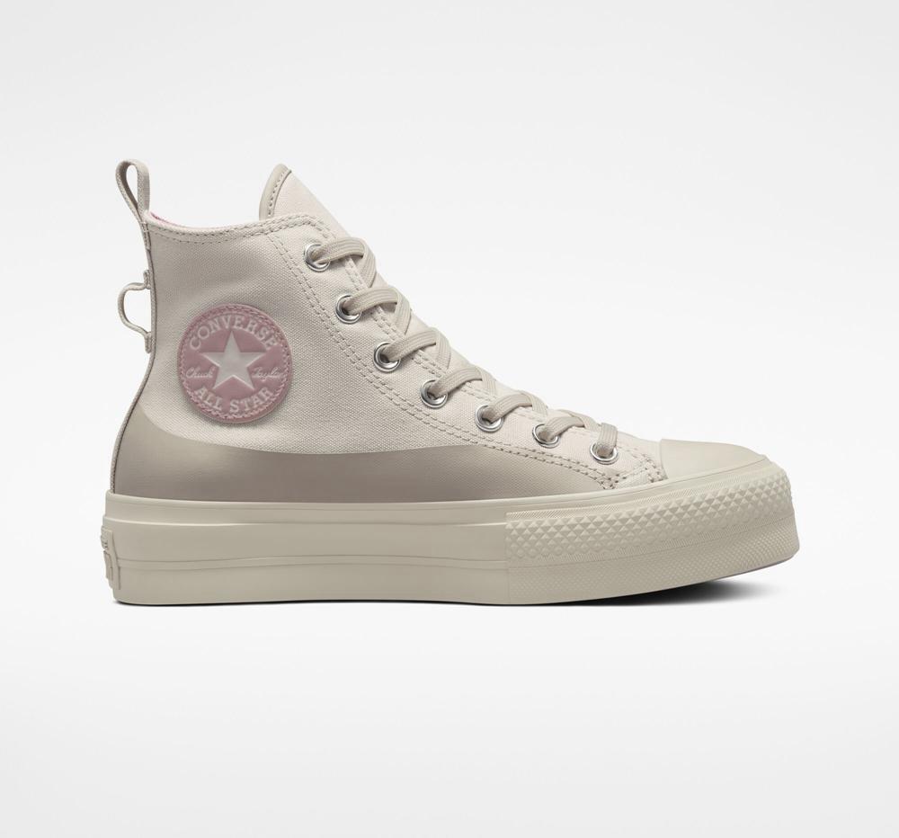 Khaki Desert Sand / Stone Mauve Converse Chuck Taylor All Star Lift Platform Water Repellent Canvas Women's High Tops US | 42901-MILA